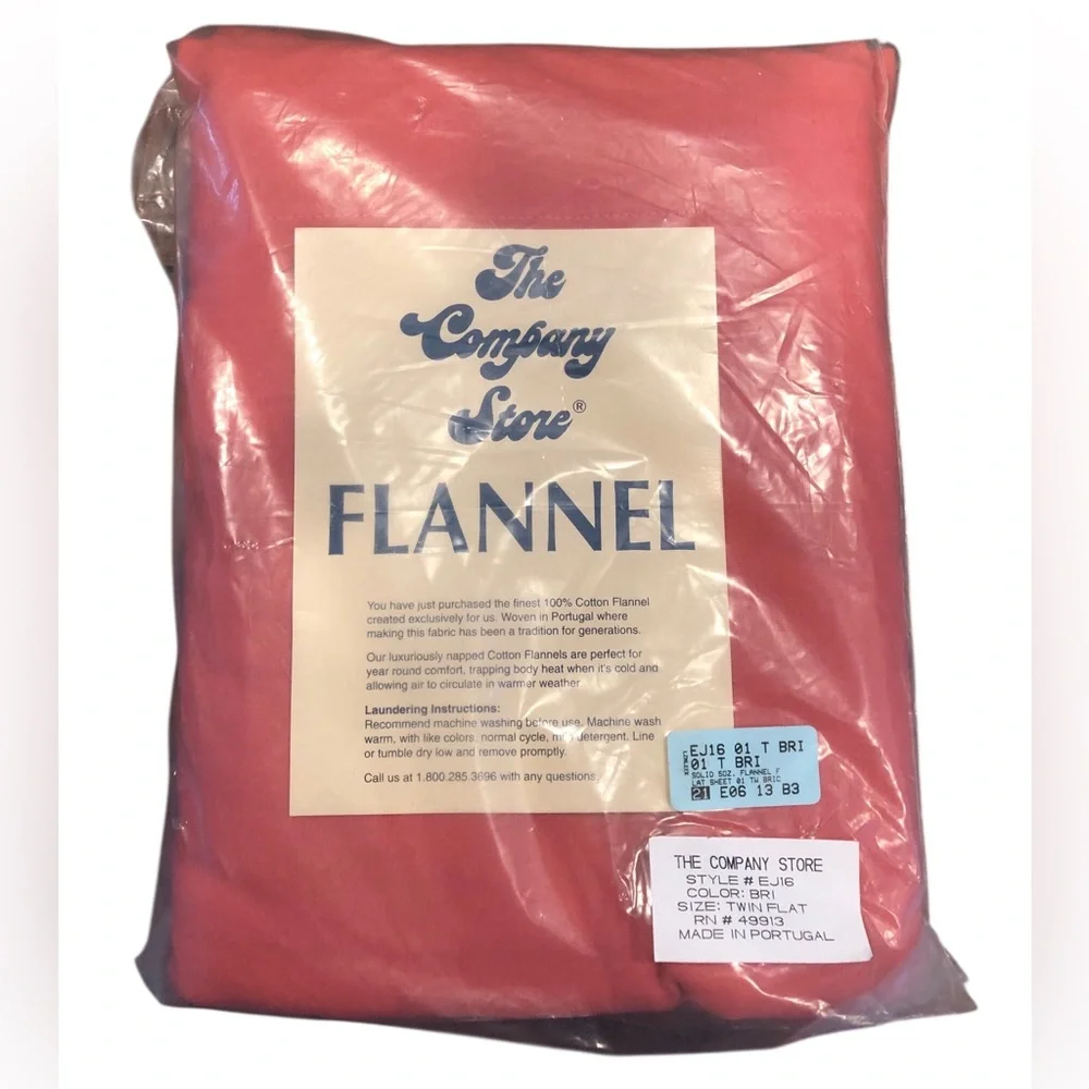 The Company Store Brick Flannel Twin Flat Sheet Set of 2 NWT Coral/Warm Pink